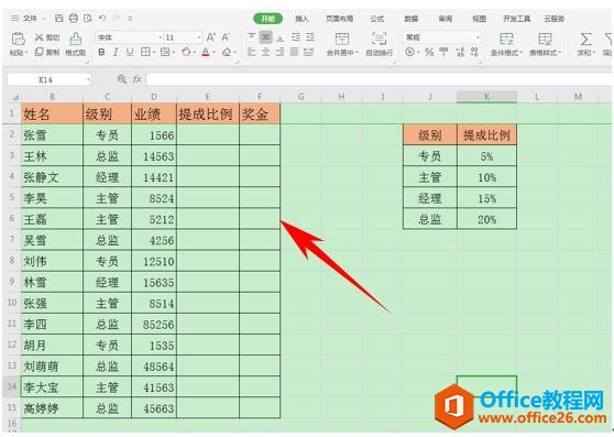 WPS表格技巧—按照职级计算不同的提成比例