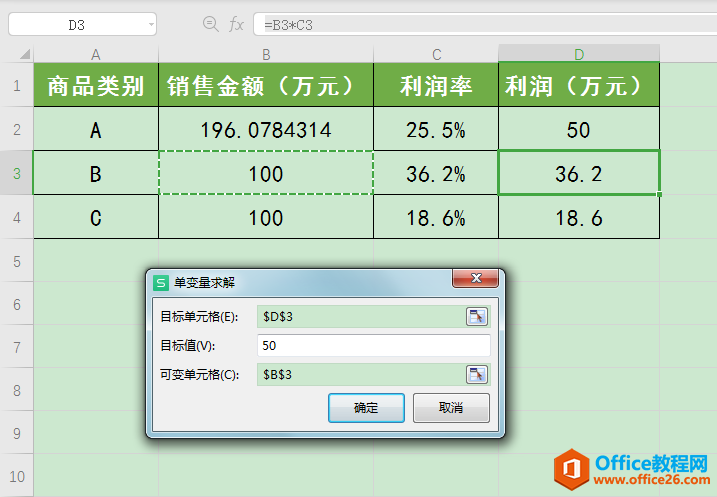 WPS小技巧：通过单变量求解计算达到指定利润目标的销售额