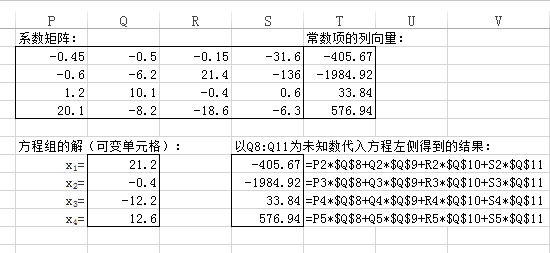 用规划求解解多元一次方程组示例