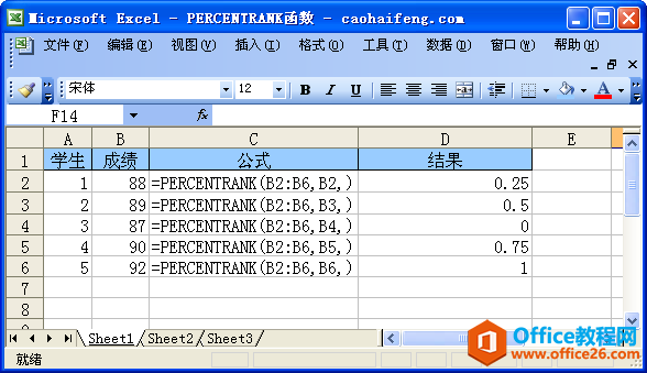 Excel中使用PERCENTRANK函数
