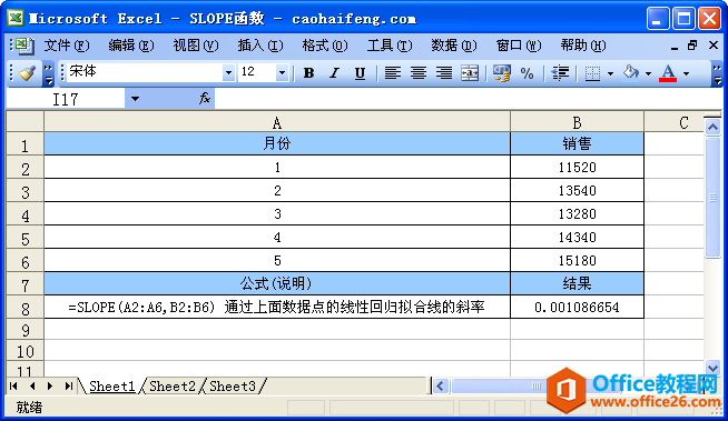 Excel中使用SLOPE函数