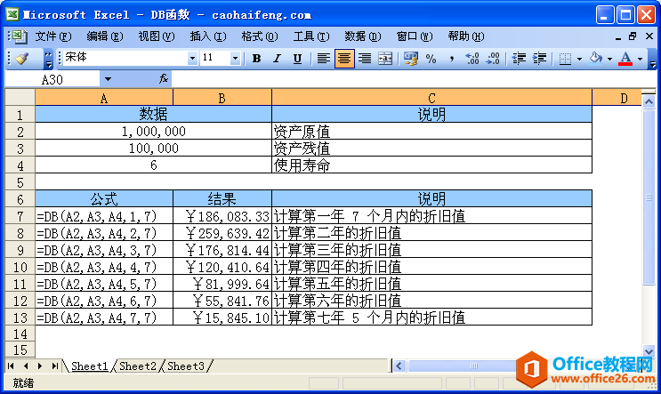 Excel中使用DB函数