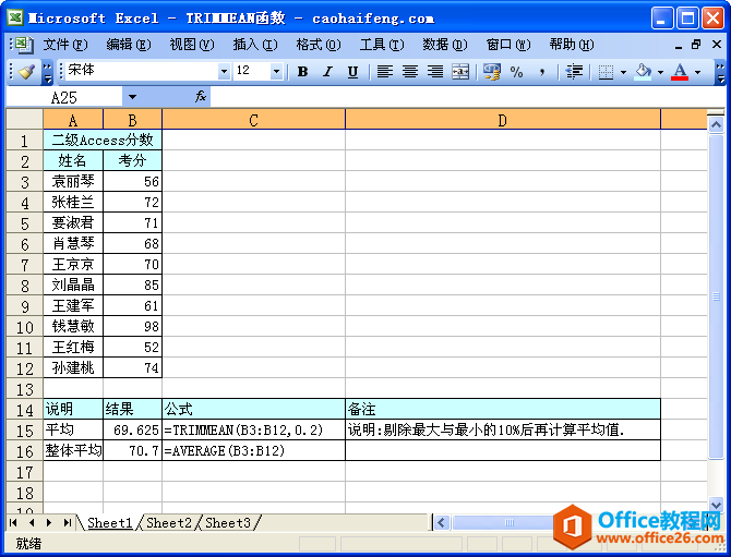 Excel中使用TRIMMEAN函数