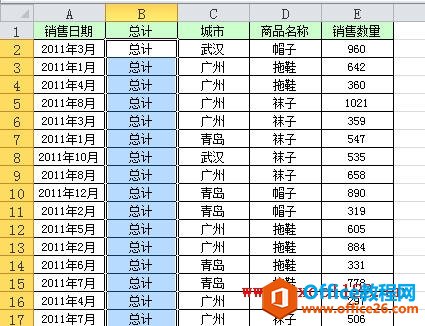 在数据源的第二列插入总计列