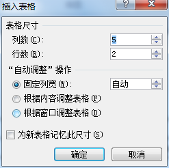 插入表格行数、列数设置