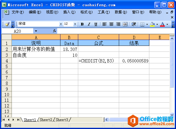Excel中使用CHIDIST函数