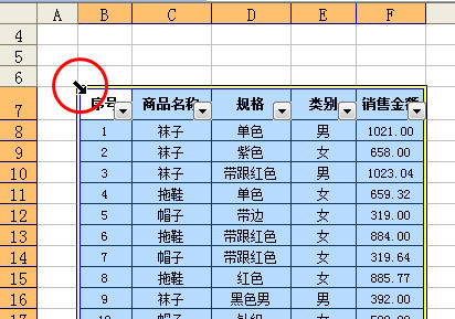 选择Excel2003列表