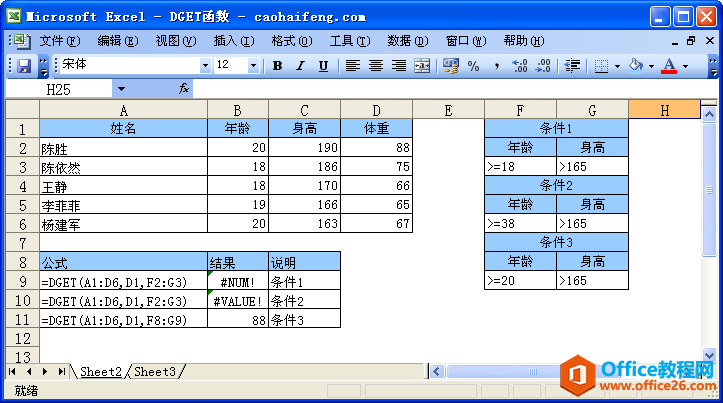 Excel中使用DGET函数
