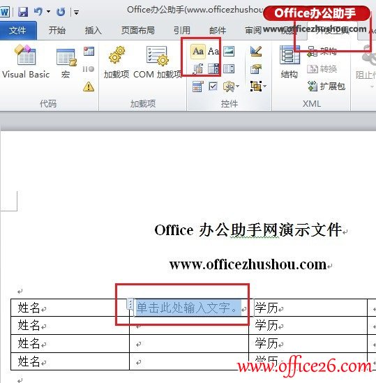 Word 2010文档内容控件的使用方法