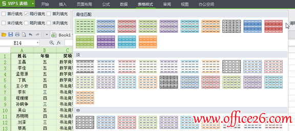 在WPS表格样式库中选择表格样式