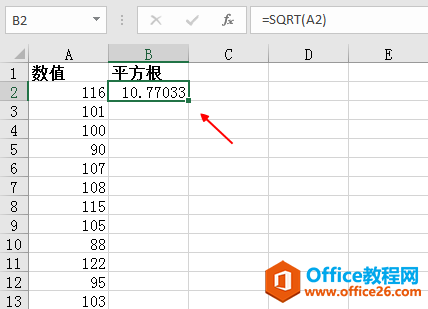 Excel中如何求一列数的平方根？