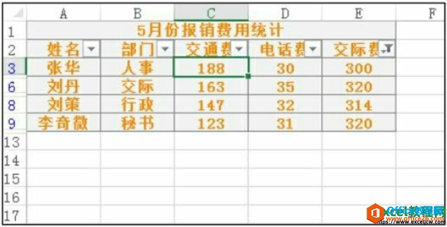 自定义筛选的结果