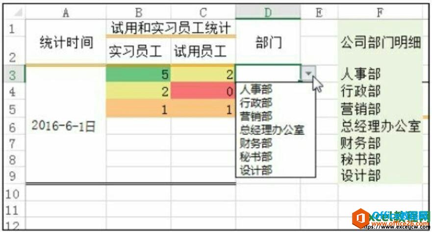 excel2016下拉列表制作的效果