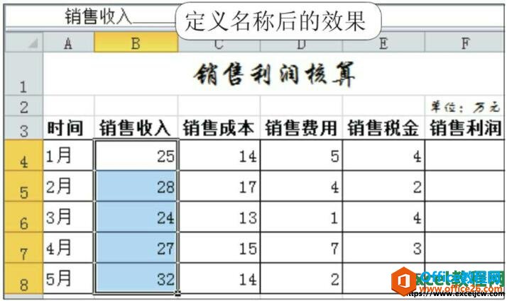 给excel单元格区域定义名称