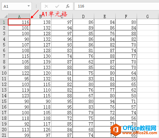 请判断：从A1单元格开始，向下移动5行，向右移动4列的数是多少？