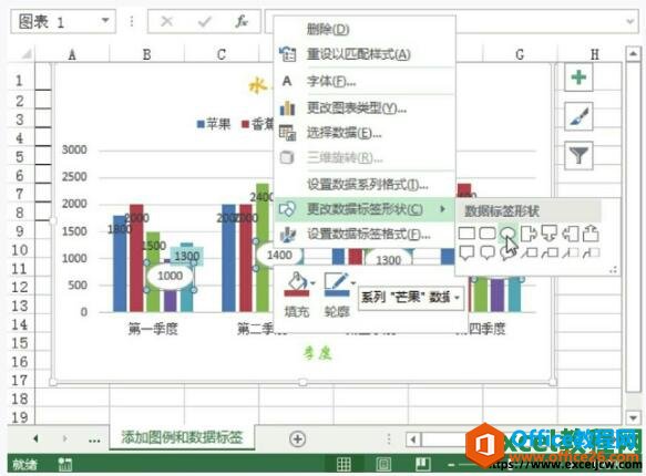 excel2013图表数据标签的形状