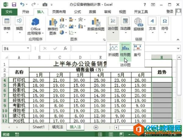 excel2013插入迷你图表