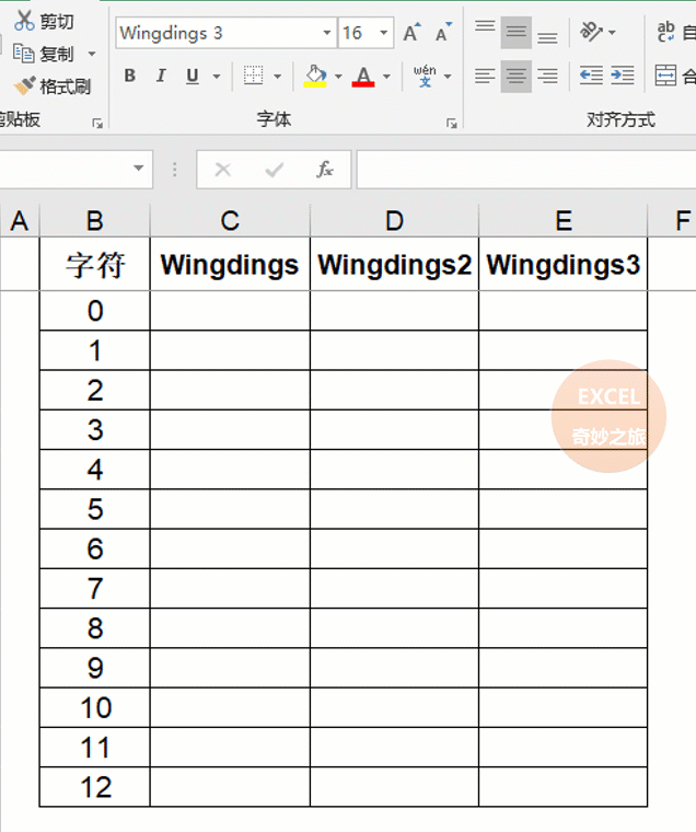 输入字符就显示图形，Excel中有趣的wingdings字体你用过吗？
