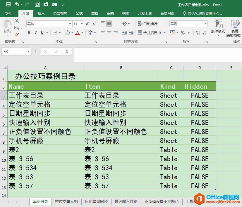 Excel办公技巧：快速将同一工作簿中的工作表名称整理成目录