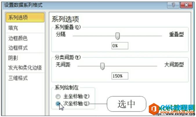 设置图表系列显示在次坐标轴