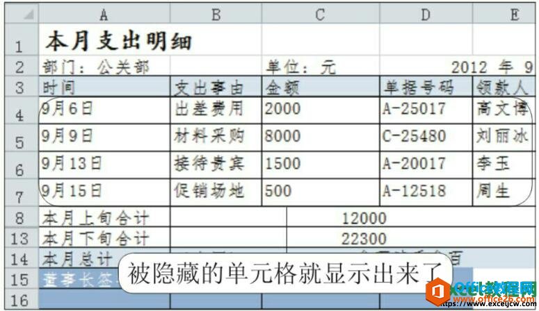 恢复隐藏的excel单元格