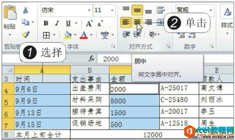 在excel2010中根据需要设置单元格的对齐方式