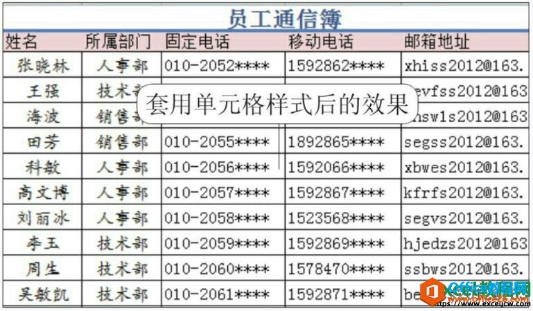 设置过样式的单元格效果