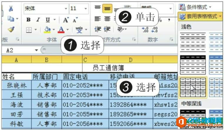 excel2010套用软件内置表格样式