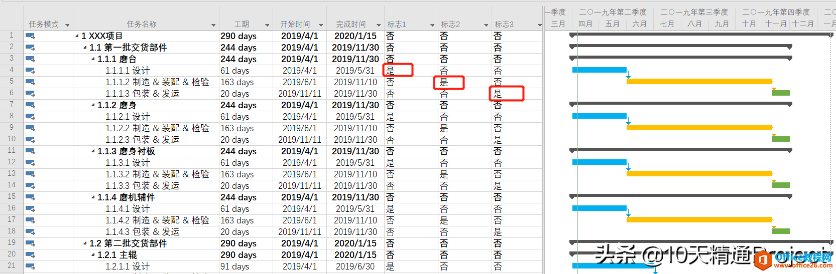 【Project教程】如何批量让摘要任务显示为不同颜色子任务的组合