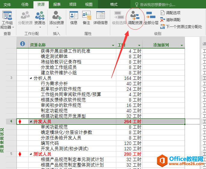 Project 2016中如何用菜单栏对资源分配过度进行调配？