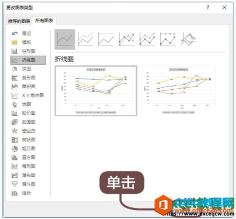 excel2019中更改图表类型对话框