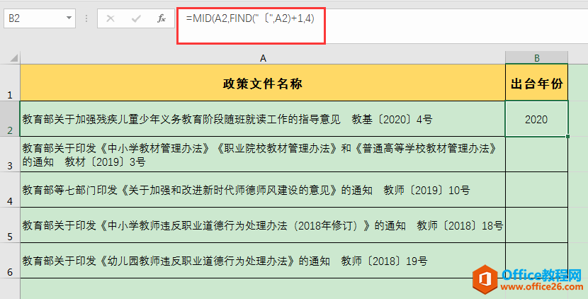 Excel办公技巧：如何从不同长度的文件名称中提取文件出台年份？