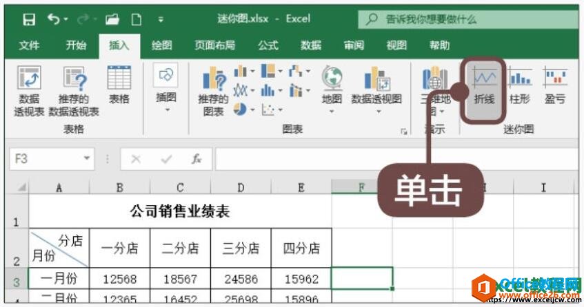 在excel2019一个单元格中创建小型迷你图表