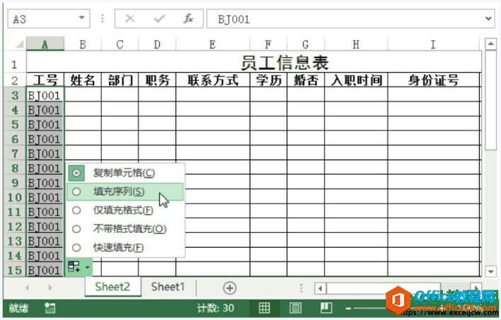 excel2013复制填充数据