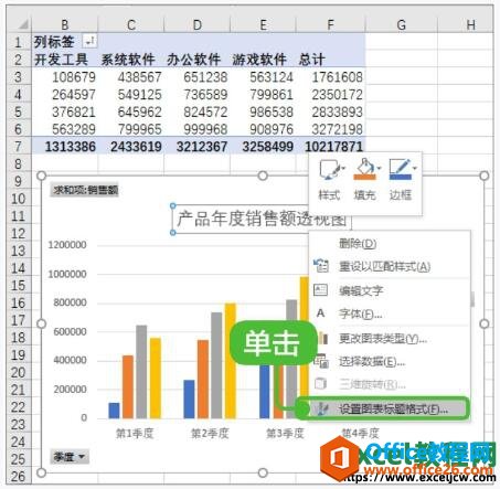 设置数据透视图图表标题的格式