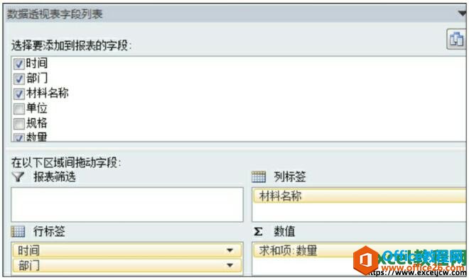 excel2010数据透视表字段列表对话框