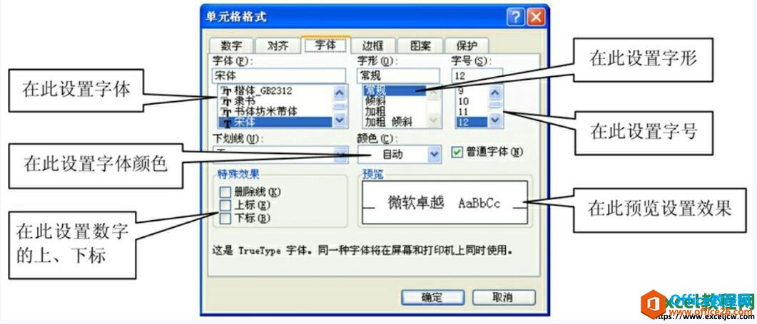 excel2003设置文本格式对话框