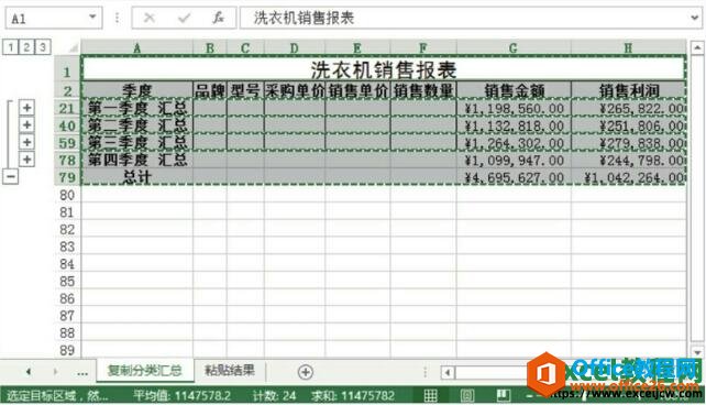 复制分类汇总的结果