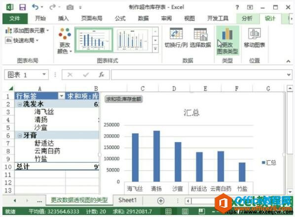 excel2013更改数据透视图类型