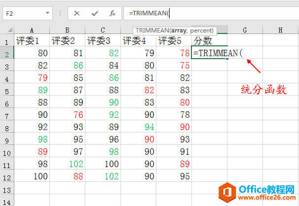 Excel中去掉一个最高分和一个最低分，然后求平均值，用什么函数