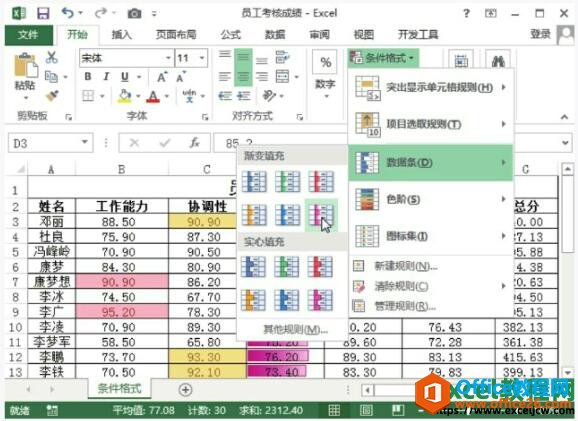 excel2013中使用数据条和色阶比较展示数据的大小