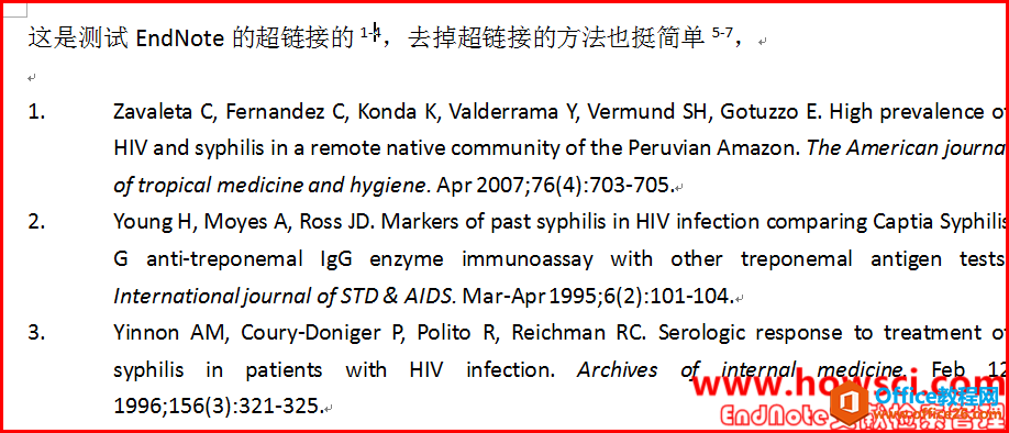 去掉EndNote插入Word的参考文献的超链接