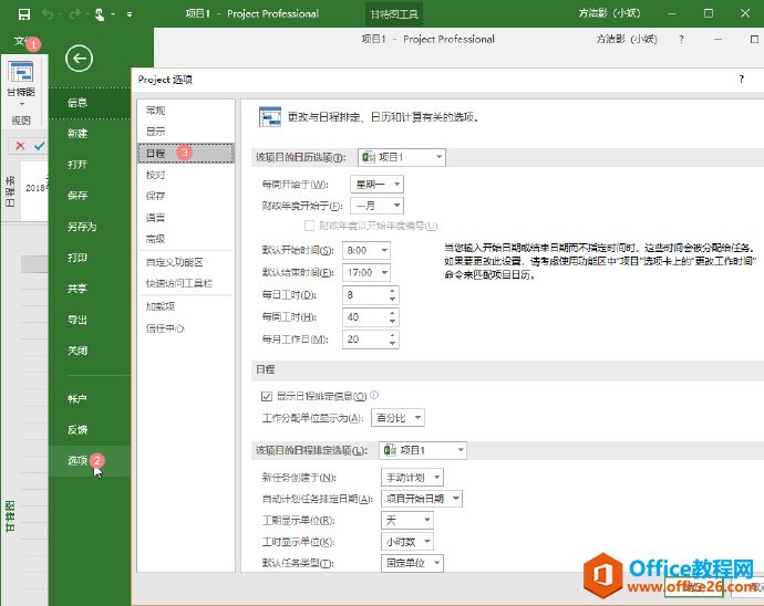 Project 日程选项卡的设置基础教程