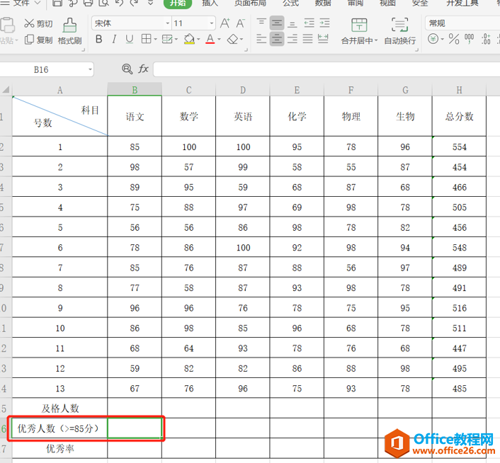 Excel表格技巧—如何计算优秀率