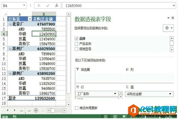 删除数据透视表字段后的效果