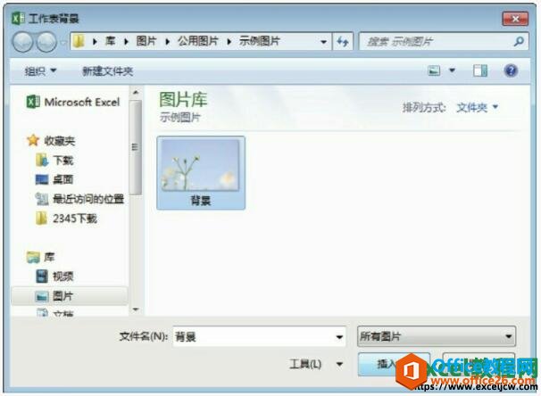 选择电脑中的图片为excel表格背景