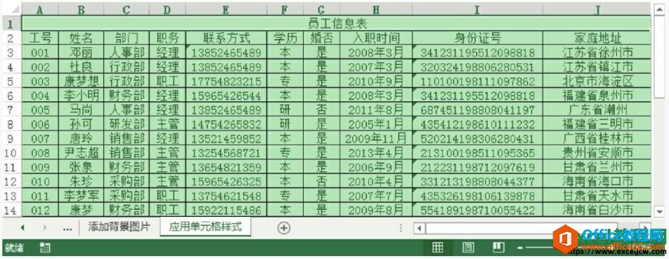 应用单元格样式后的效果