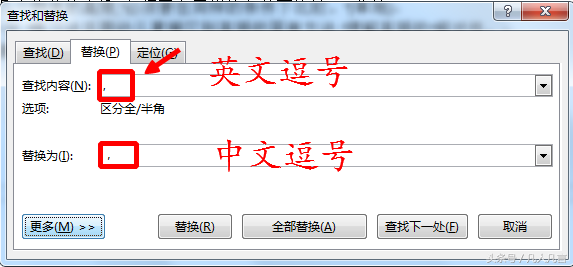 word文档中有大量的英文逗号，怎样一次性改成中文逗号？