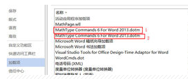 两个“MathType Commands 6 For Word 2013”的加载项界面