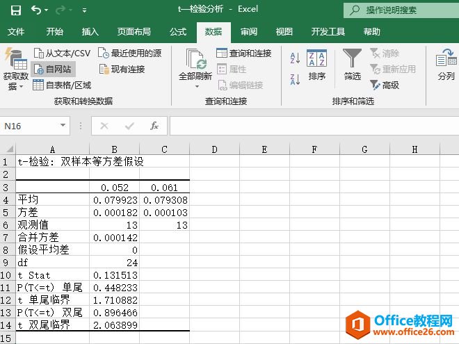 Excel 2019 t-检验分析图解